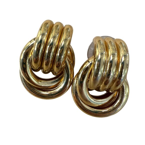 Napier Vintage Gold-Tone Knot Design Pierced Earrings Retro Jewelry 1.5" Length - Picture 1 of 7